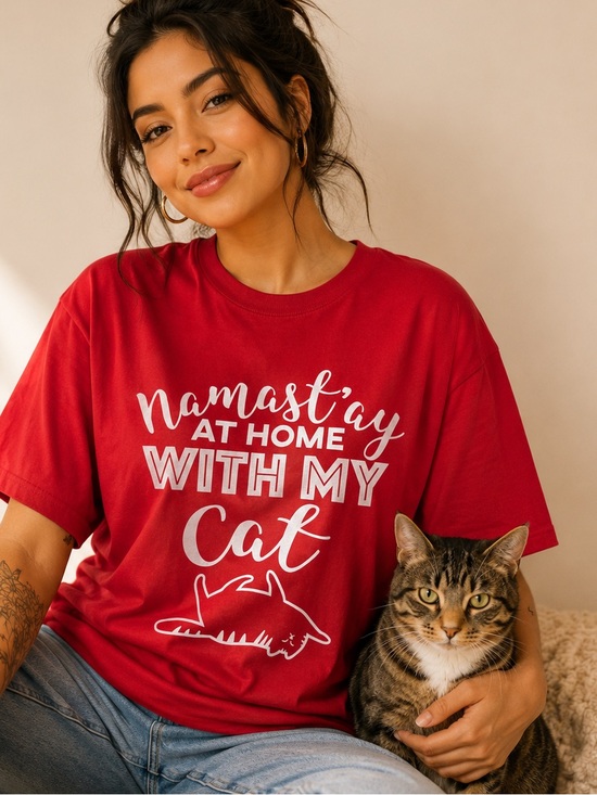 Port and Company Other - Port & Company Namast’ay at Home With My Cat Graphic Tee 3XL Red